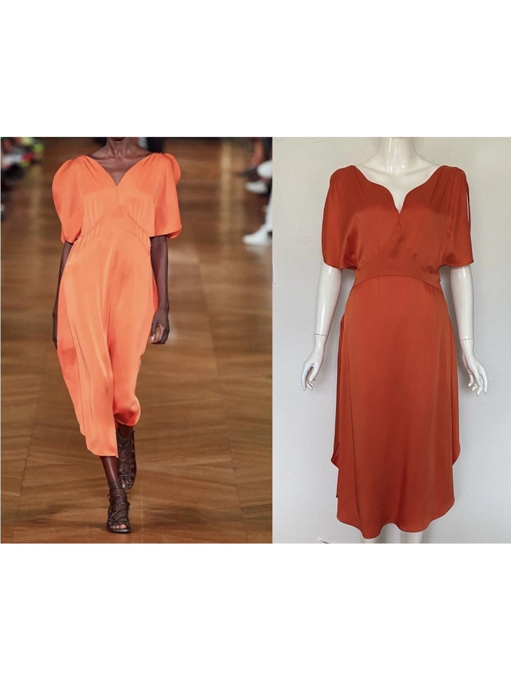 Stella McCartney Runway Pauline Dress Orange Midi with Draped Sleeves Size 40 - Picture 8 of 11